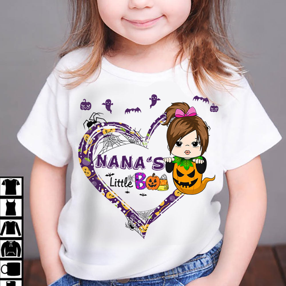 Grandma's Little Boo Colorful Halloween Heart Personalized Shirt For Kid