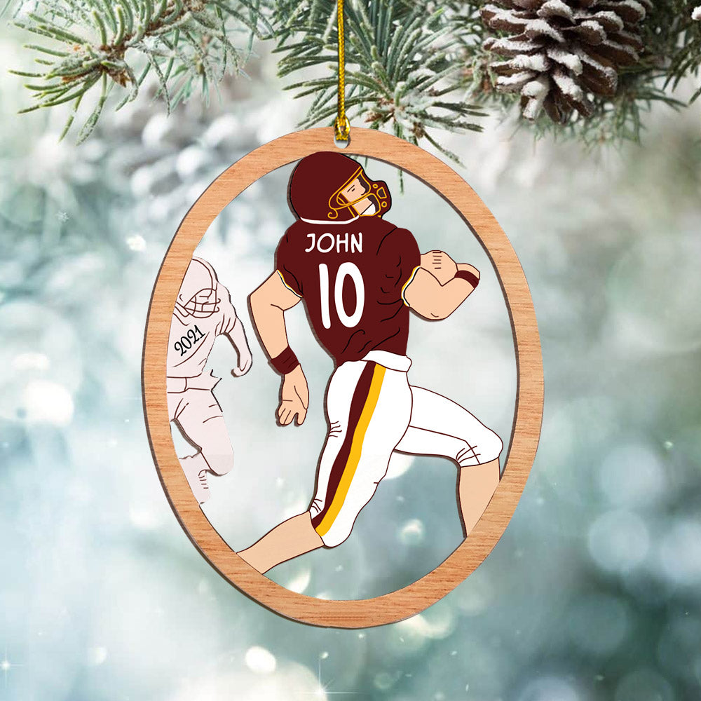 Personalized Football Christmas Wood Ornament, Made By Wood And The 2 Sides Are The Same