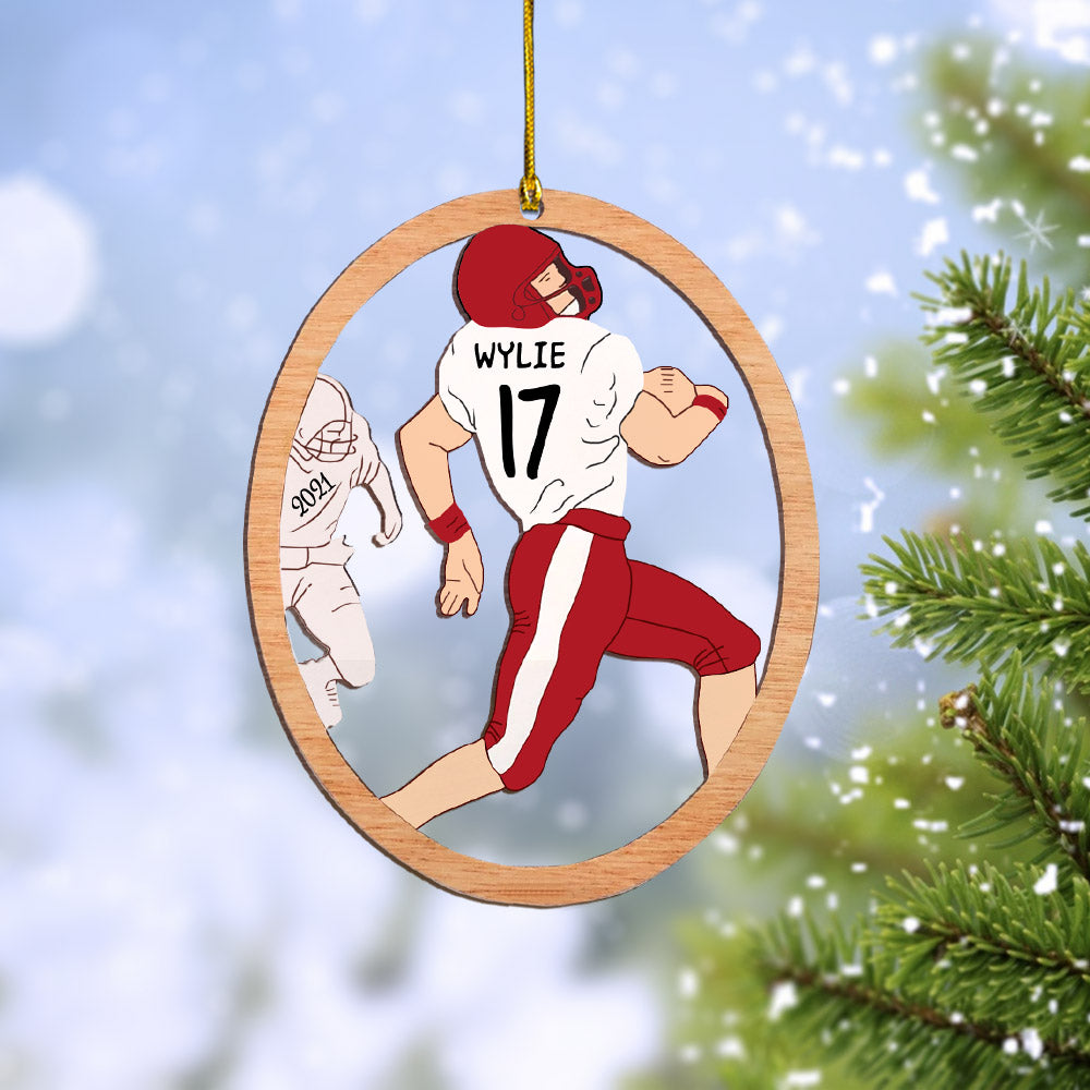 Personalized Football Christmas Wood Ornament, Made By Wood And The 2 Sides Are The Same