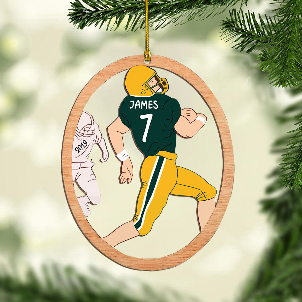 Personalized Football Christmas Wood Ornament, Made By Wood And The 2 Sides Are The Same