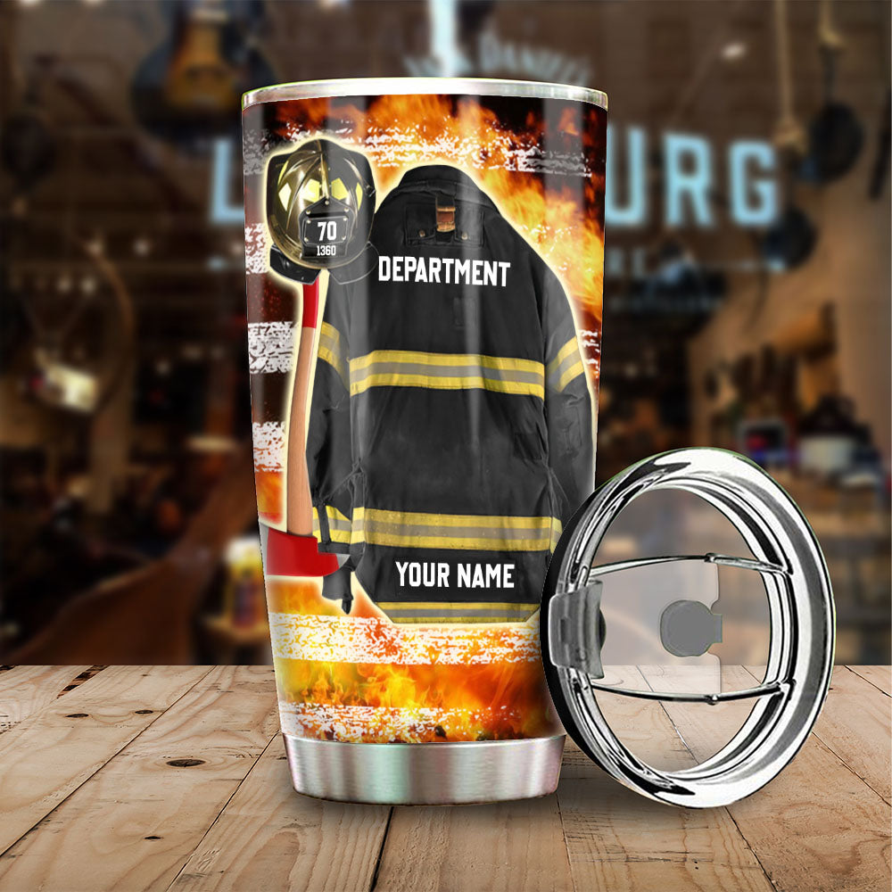 Personalized American Firefighter Tumbler, Custom Clothes and Helmet