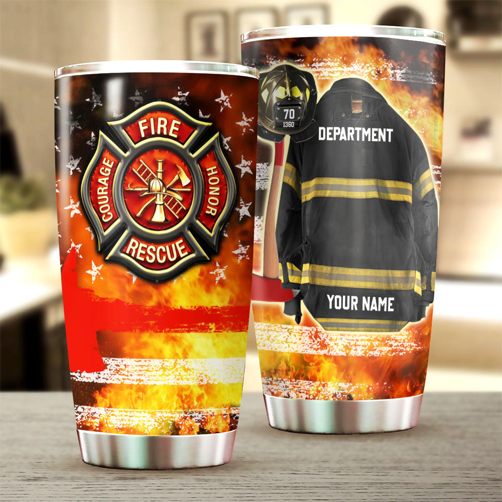 Personalized American Firefighter Tumbler, Custom Clothes and Helmet