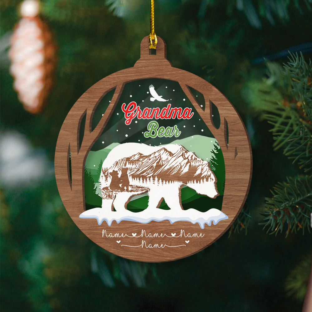 Grandma Bear Personalized Ornament Nickname & Grandkid's Names Can Be Changed Vr2 ( 2 LAYERED MIX ORNAMENT ), DO99