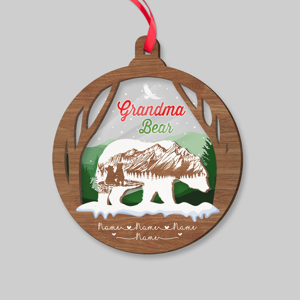 Grandma Bear Personalized Ornament Nickname & Grandkid's Names Can Be Changed Vr2 ( 2 LAYERED MIX ORNAMENT ), DO99