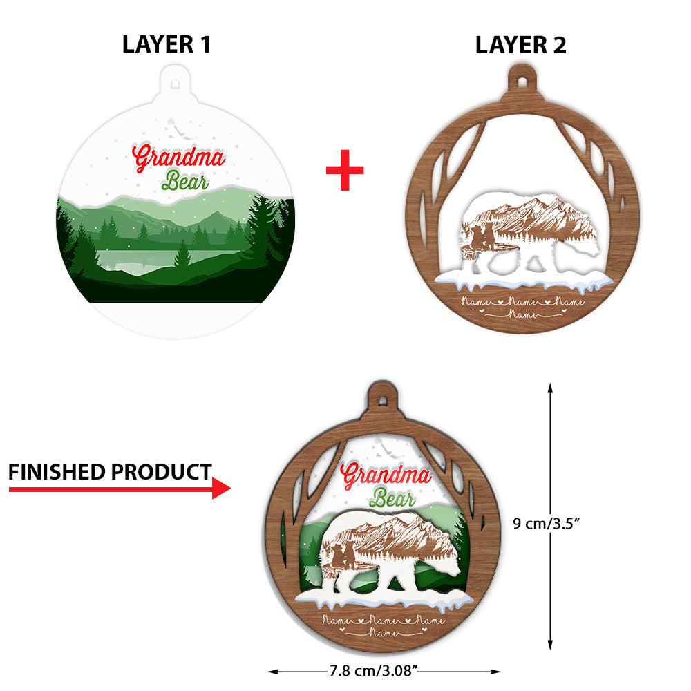 Grandma Bear Personalized Ornament Nickname & Grandkid's Names Can Be Changed Vr2 ( 2 LAYERED MIX ORNAMENT ), DO99