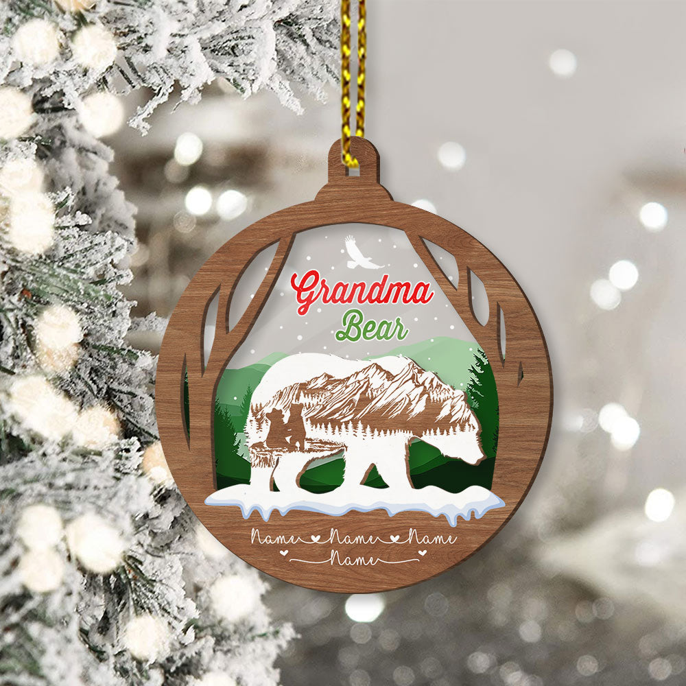 Grandma Bear Personalized Ornament Nickname & Grandkid's Names Can Be Changed Vr2 ( 2 LAYERED MIX ORNAMENT ), DO99