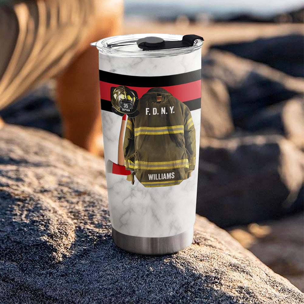Personalized Firefighter Armor Clothes And Helmet Tumbler For Firefighter