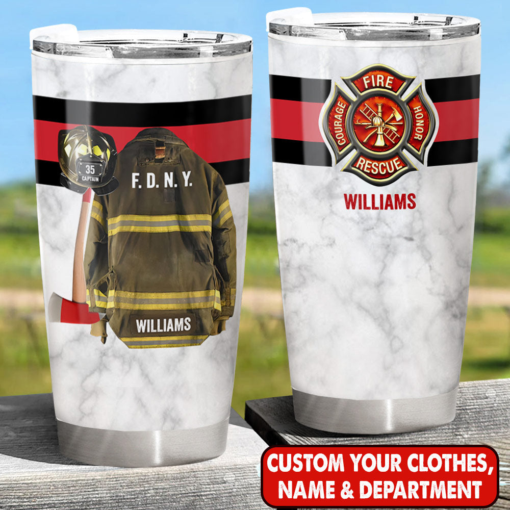 Personalized Firefighter Armor Clothes And Helmet Tumbler For Firefighter