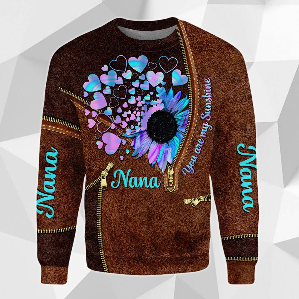 Grandkids Are My Hologram Sunshine Sunflower With Hearts Personalized All Over Print Shirt, 3D Shirt For Grandma