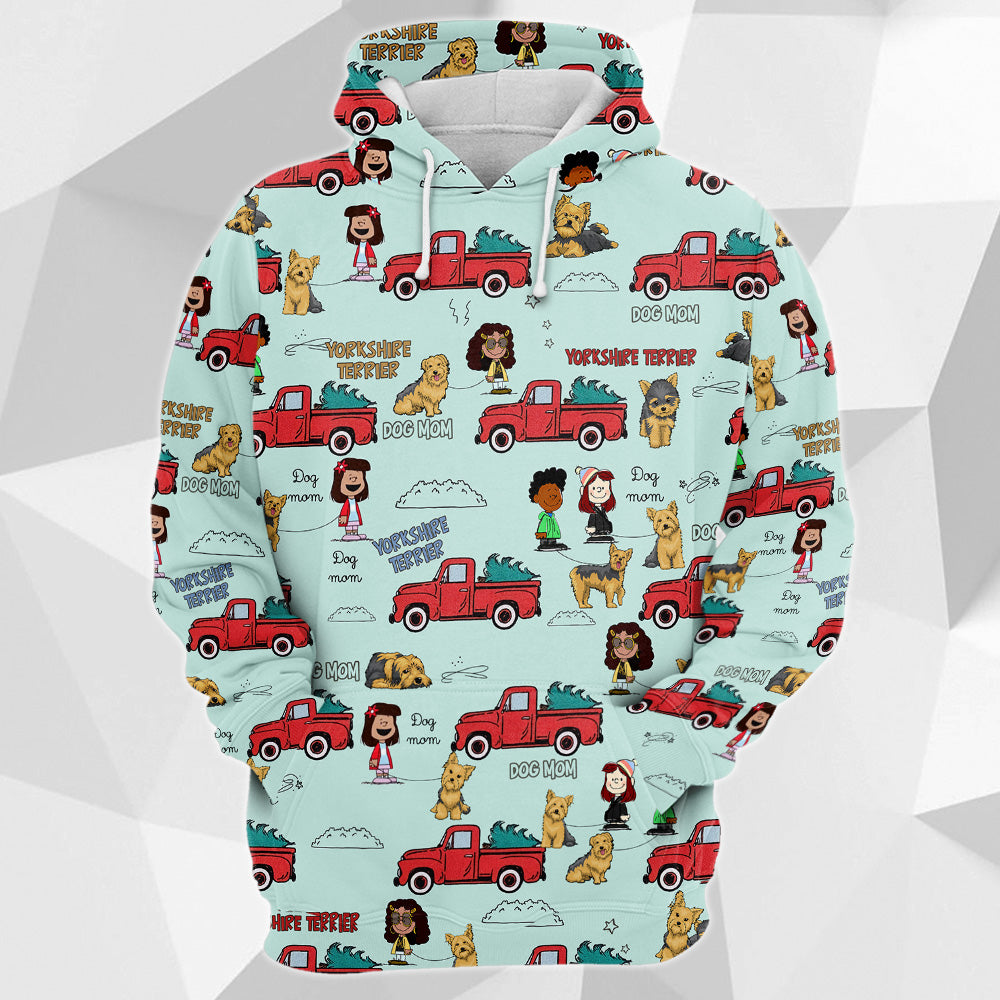 Yorkshire Terrier Red Truck Pattern All Over Print Shirts For Dog Lover Dog Mom