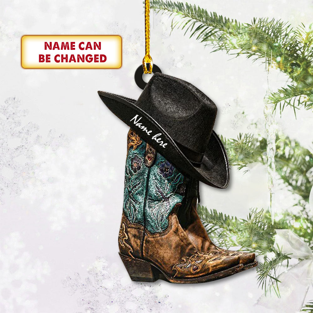 Cowgirl Boots and Hat Ver3, Personalized Acrylic Ornament Printed Two Sides With The Same Design For Cowboy & Cowgirl