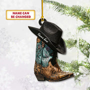 Cowgirl Boots and Hat Ver3, Personalized Acrylic Ornament Printed Two Sides With The Same Design For Cowboy & Cowgirl