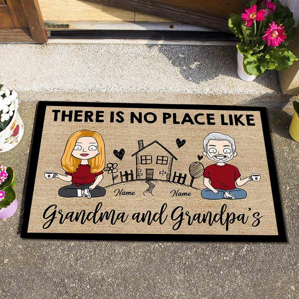 There Is No Place Like Grandma And Grandpa's Lovely House Personalized Doormat For Grandparents