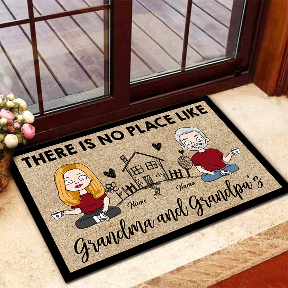 There Is No Place Like Grandma And Grandpa's Lovely House Personalized Doormat For Grandparents