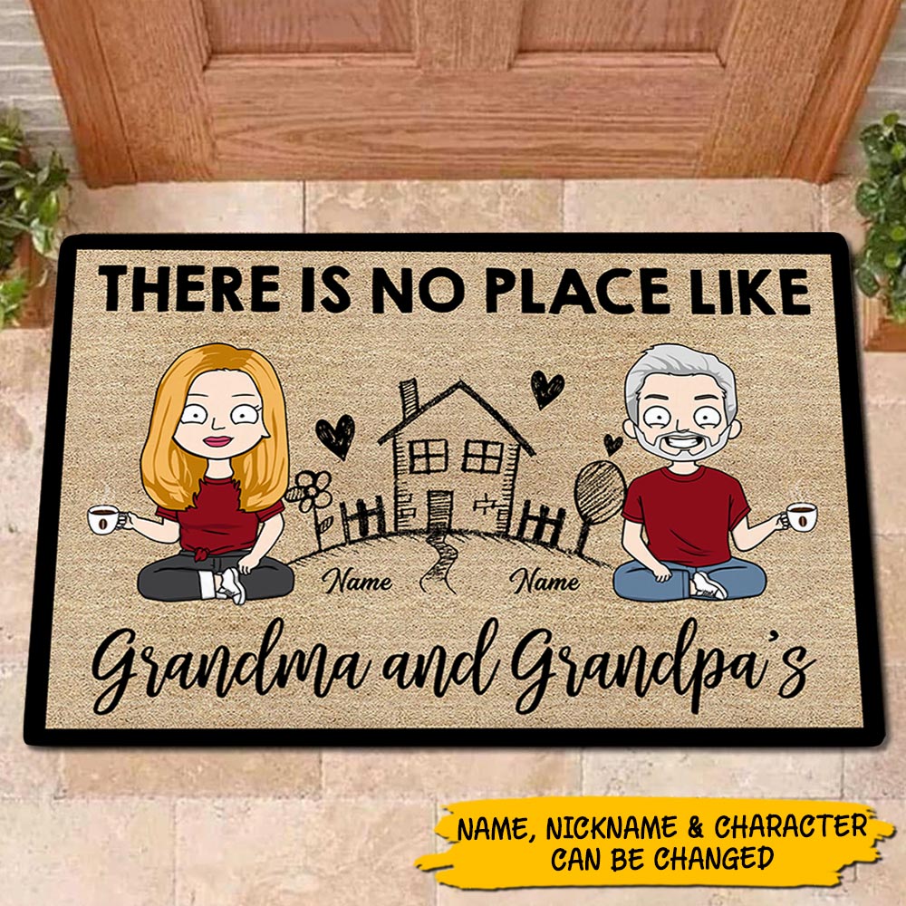 There Is No Place Like Grandma And Grandpa's Lovely House Personalized Doormat For Grandparents
