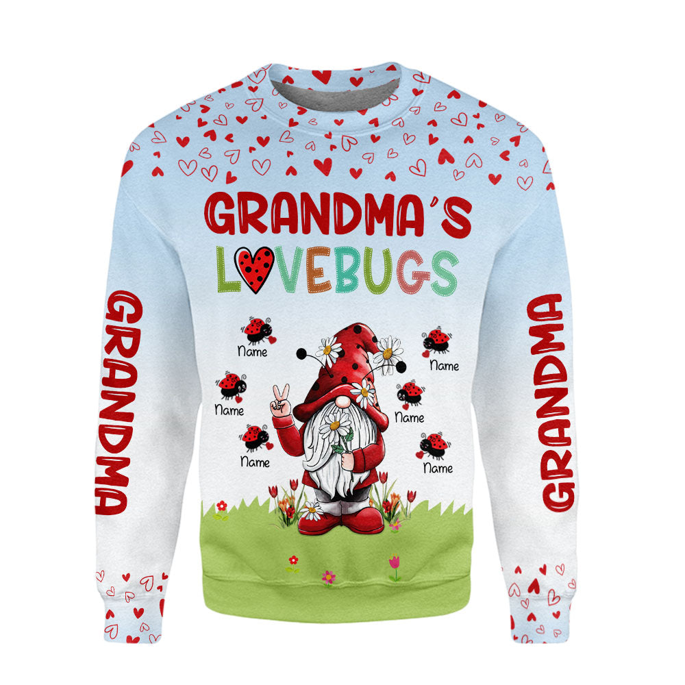 Grandma's Lovebugs Gnomes Personalized All Over Print Shirt, 3D Shirt For Grandma