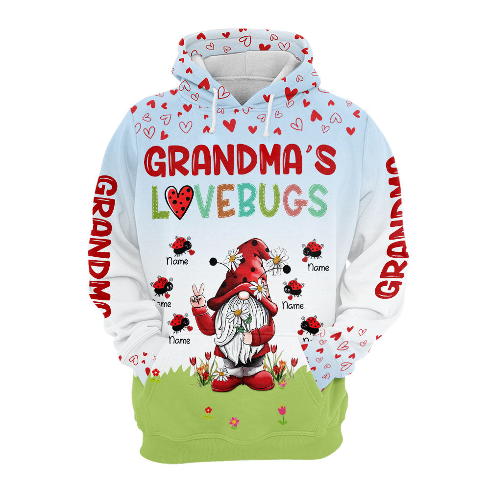 Grandma's Lovebugs Gnomes Personalized All Over Print Shirt, 3D Shirt For Grandma