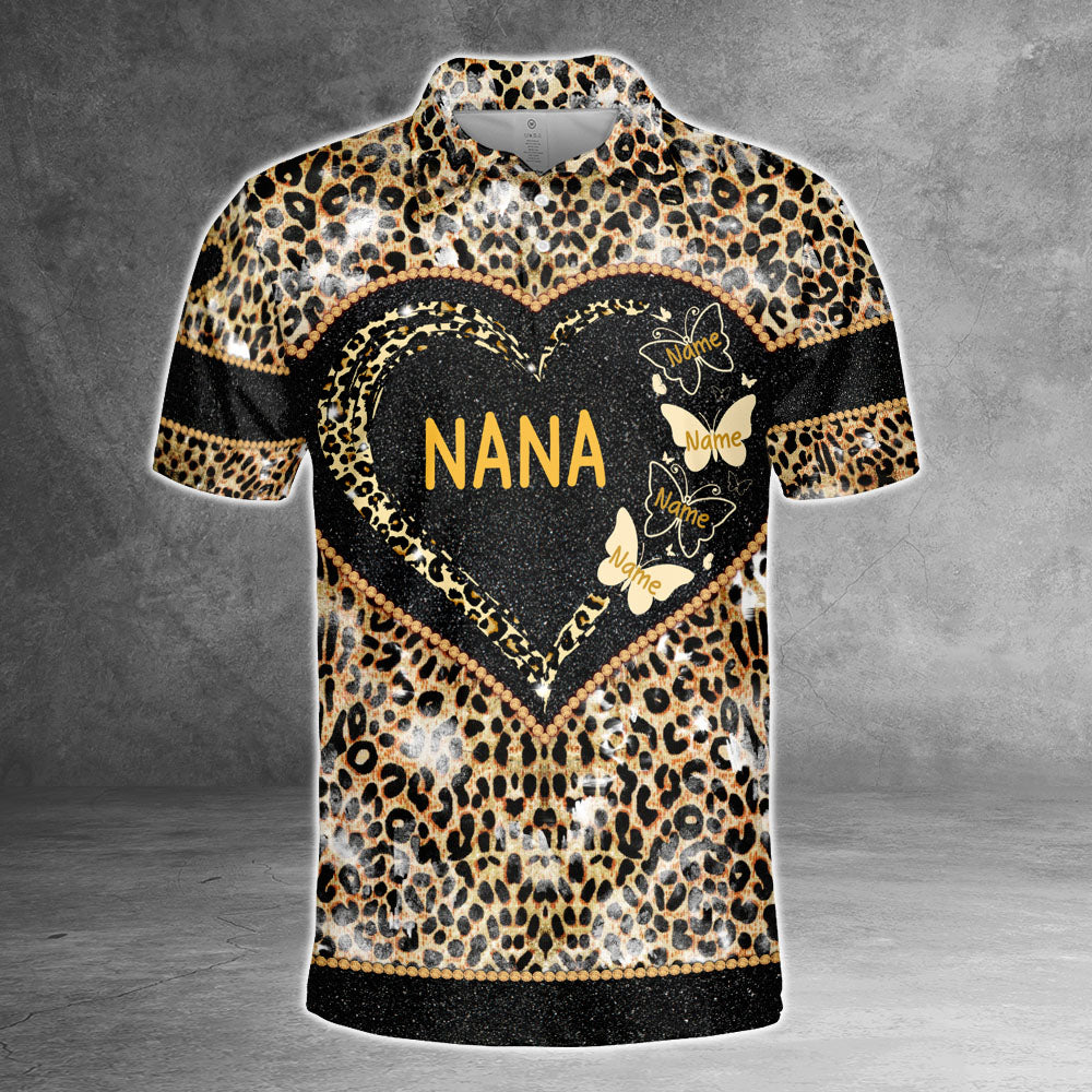 Nana Heart Butterflies Leopard Pattern Personalized All Over Print Shirt, 3D Shirt For Grandma