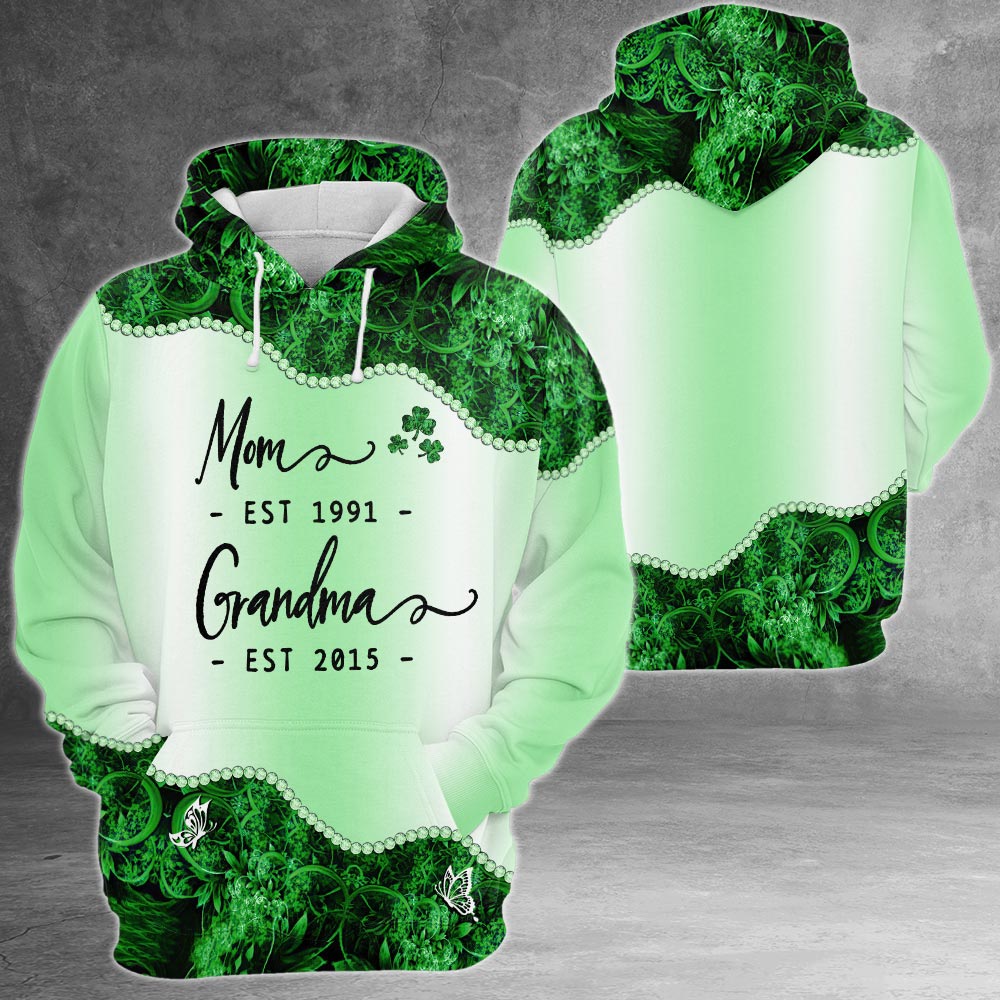 Personalized Mom Est Grandma Est St. Patrick's Day All Over Print Shirts For Grandma Nana Gigi