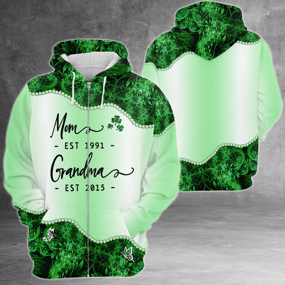 Personalized Mom Est Grandma Est St. Patrick's Day All Over Print Shirts For Grandma Nana Gigi