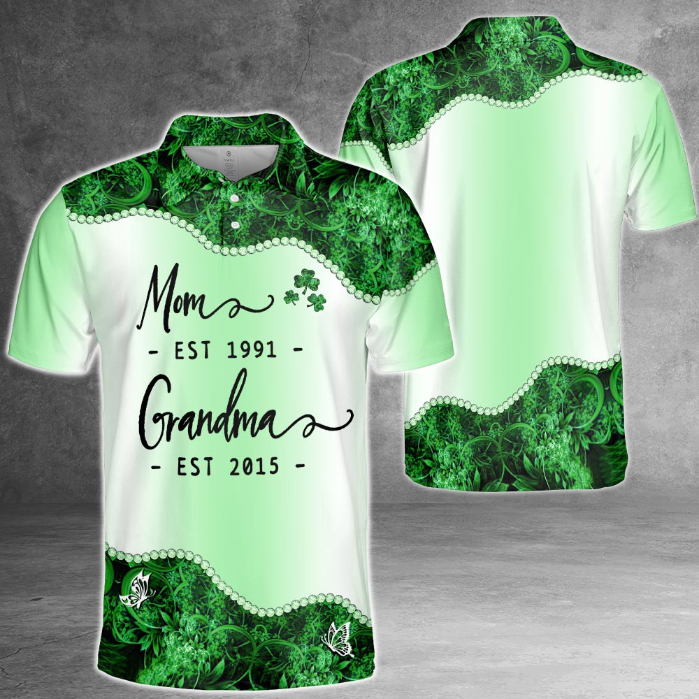 Personalized Mom Est Grandma Est St. Patrick's Day All Over Print Shirts For Grandma Nana Gigi