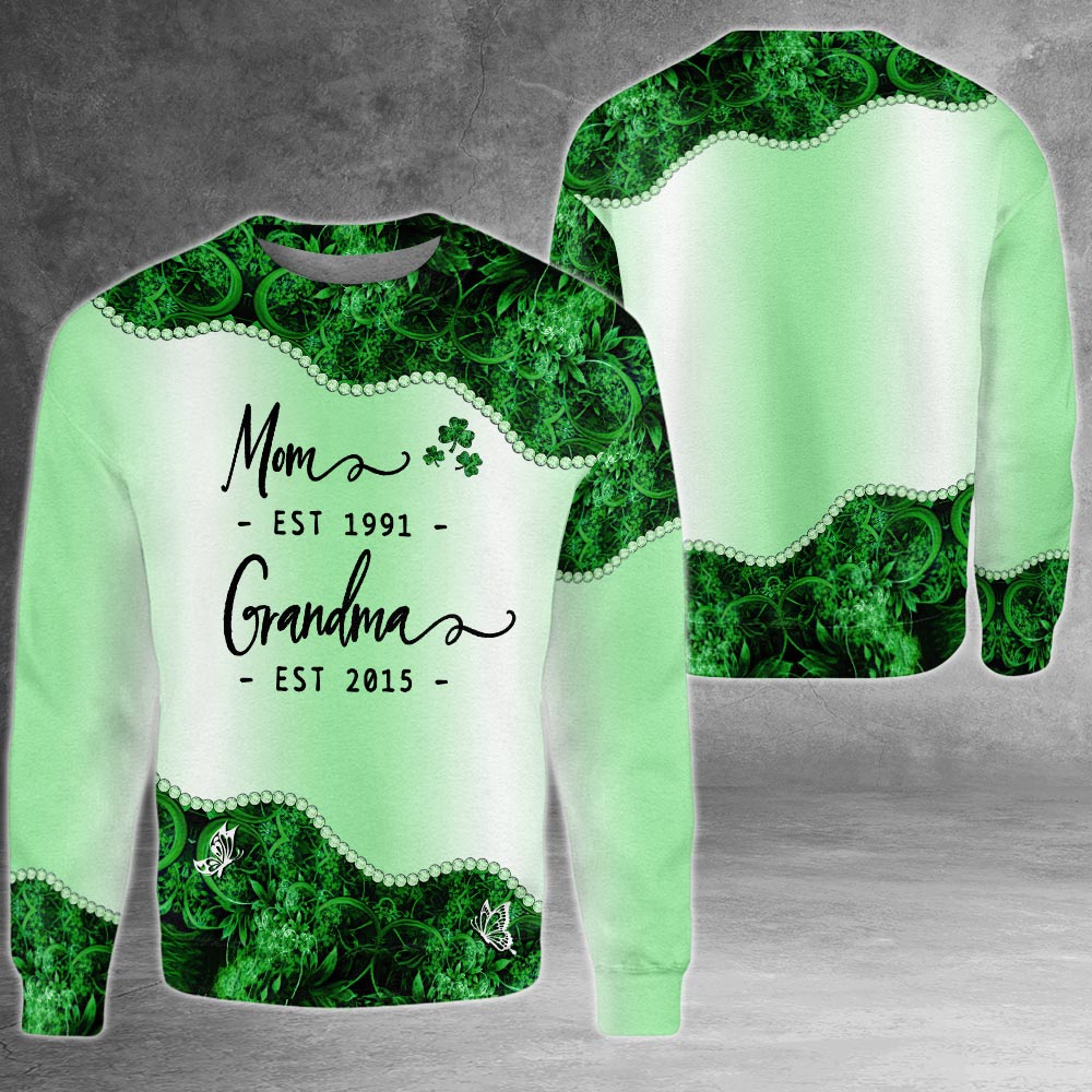 Personalized Mom Est Grandma Est St. Patrick's Day All Over Print Shirts For Grandma Nana Gigi