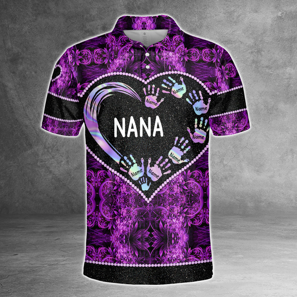 Nana Heart Handprints Hologram Personalized All Over Print Shirt, 3D Shirt For Grandma