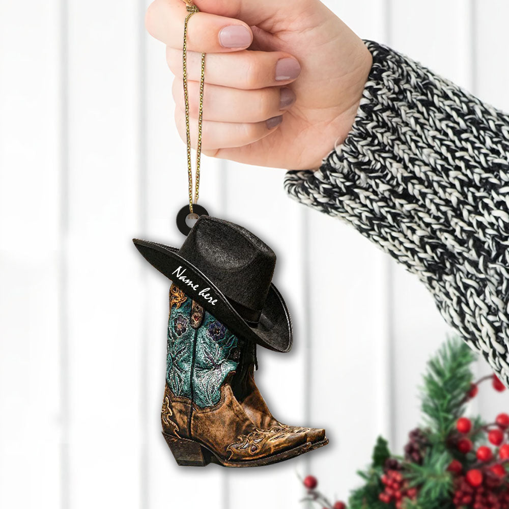 Cowgirl Boots and Hat Ver3, Personalized Acrylic Ornament Printed Two Sides With The Same Design For Cowboy & Cowgirl