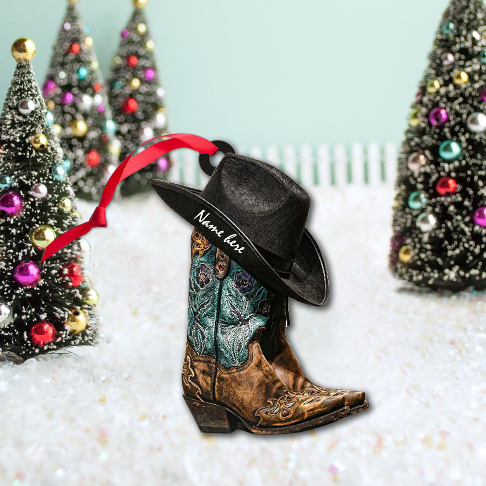 Cowgirl Boots and Hat Ver3, Personalized Acrylic Ornament Printed Two Sides With The Same Design For Cowboy & Cowgirl