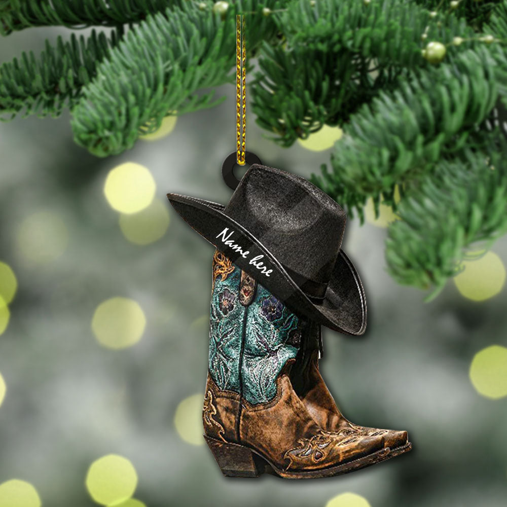 Cowgirl Boots and Hat Ver3, Personalized Acrylic Ornament Printed Two Sides With The Same Design For Cowboy & Cowgirl