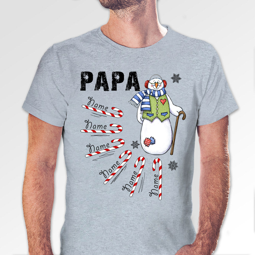 Christmas Snowman Candy Cane Personalized Shirt For Mom Grandma Papa