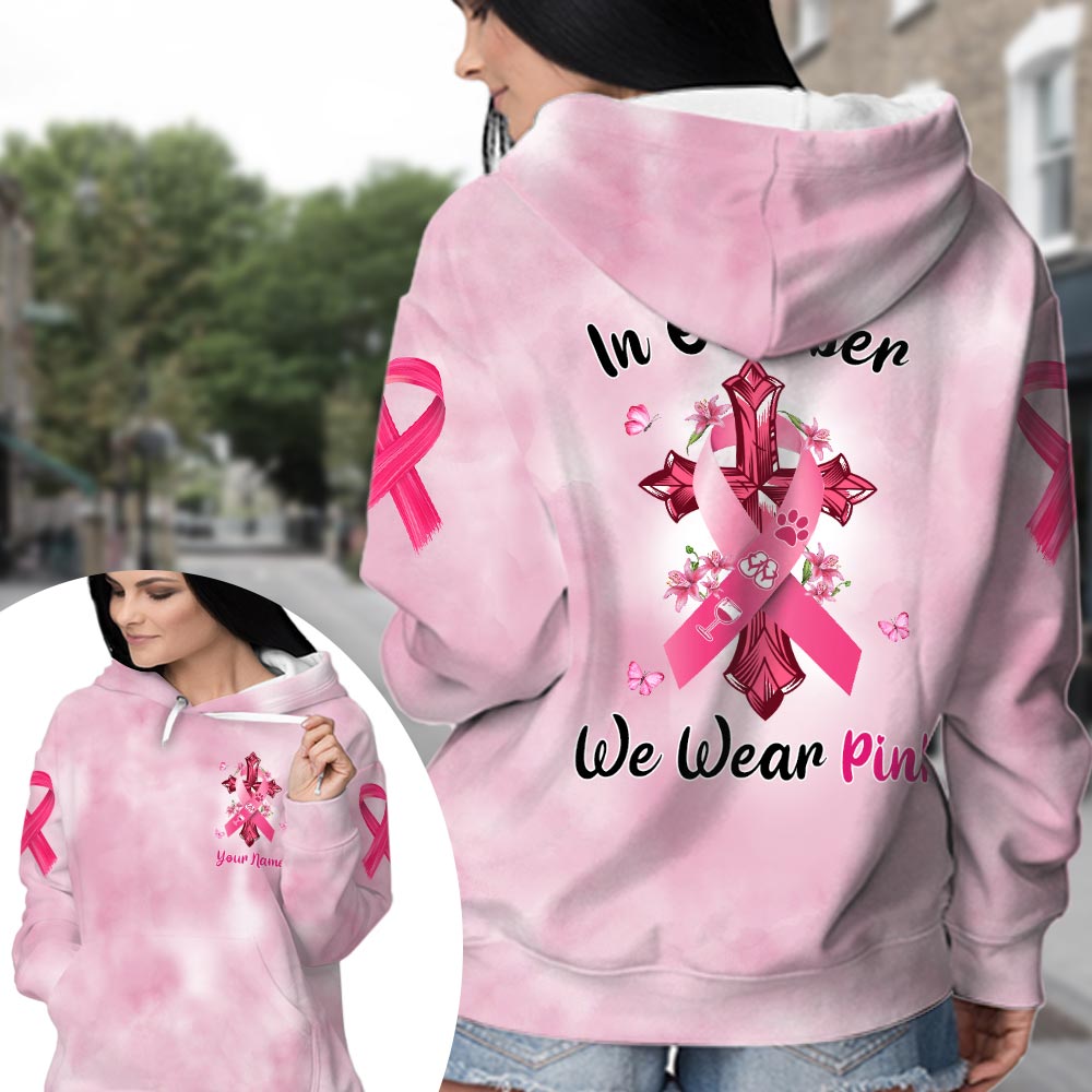 Paw Dog, Flip Flop, Wine, In October We Wear Pink, Breast Cancer Awareness Personalized All Over Print Shirt