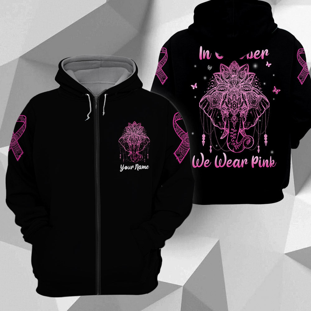 In October We Wear Pink, All Over Print Shirts For Breast Cancer Awareness, Elephant Mandala Art Print, Name Can Be Changed