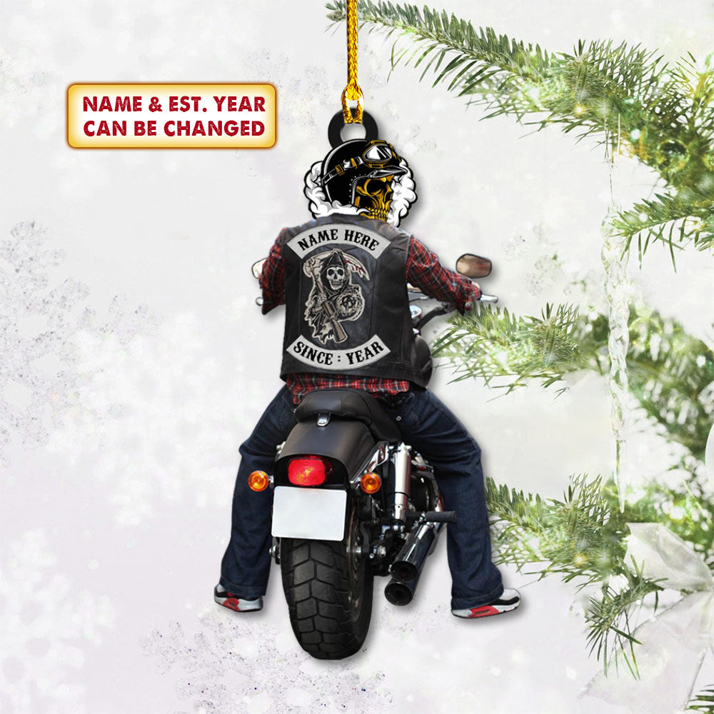 Biker Skull Personalized Name And Since Year Acrylic Ornament 2 Sides Print, Made By Acrylic And The 2 sides Are The Same