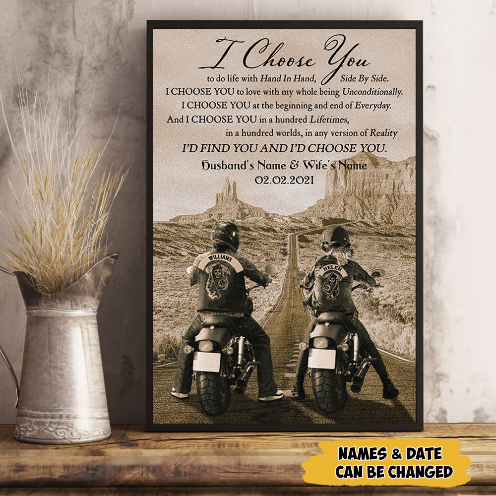 I Choose You To Do Life With Hand In Hand Side By Side Biker Personalized Poster Canvas