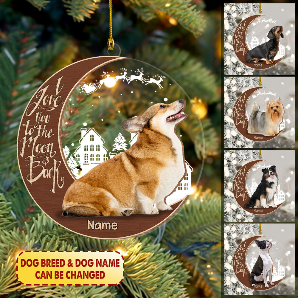 Welsh Corgi Sitting And Happy On The Moon 2 Layer Mix Wood And Acrylic Ornament