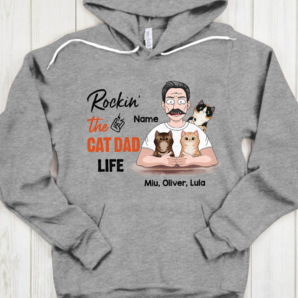 Personalized Man With Cat, Rockin' The Cat Dad Life, Father's Day Shirts, Gift For Cat Dad, Gift For Cat Lovers