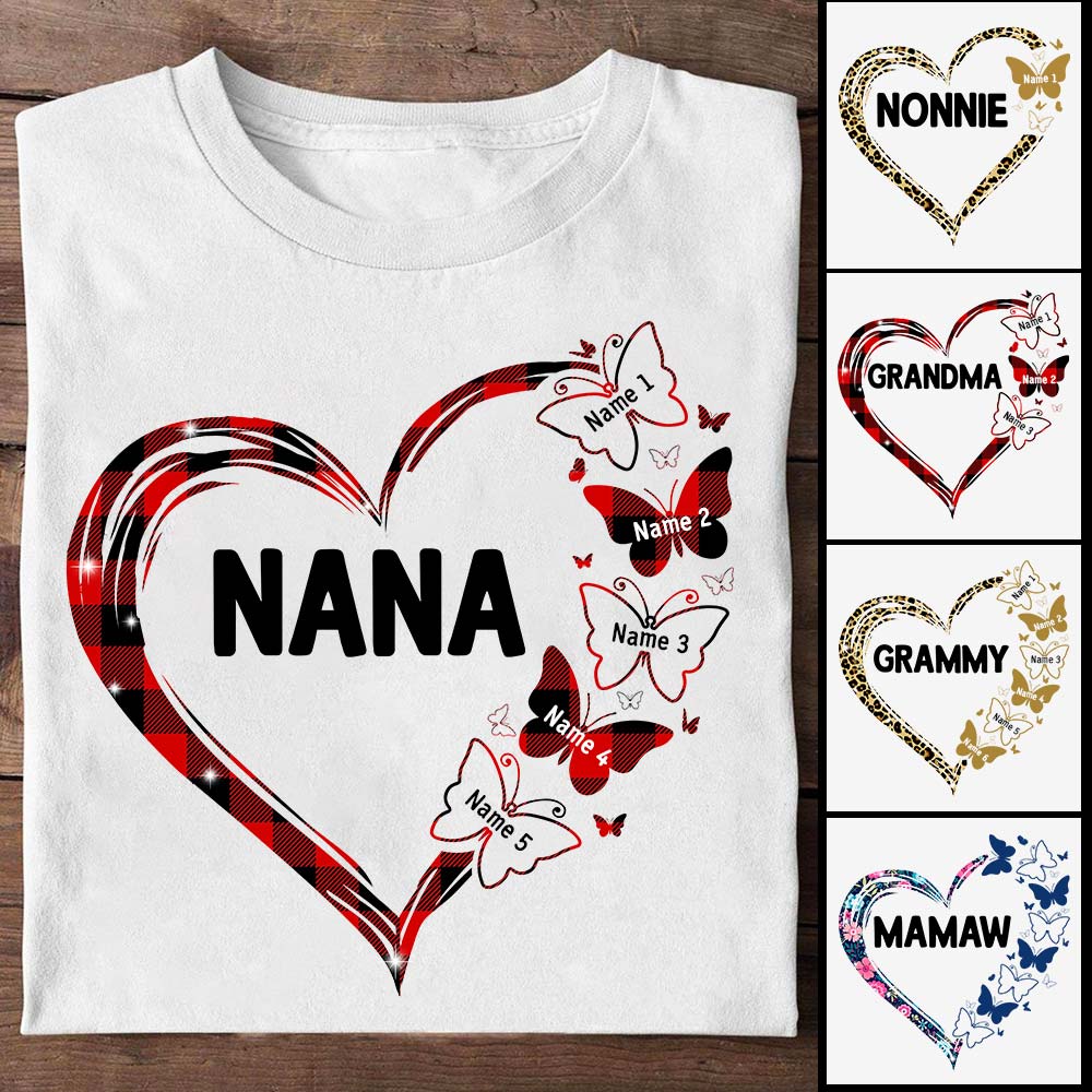 Leopard Checkered Floral Patterns Butterflies Mom Grandma Heart Personalized Shirt Vr2