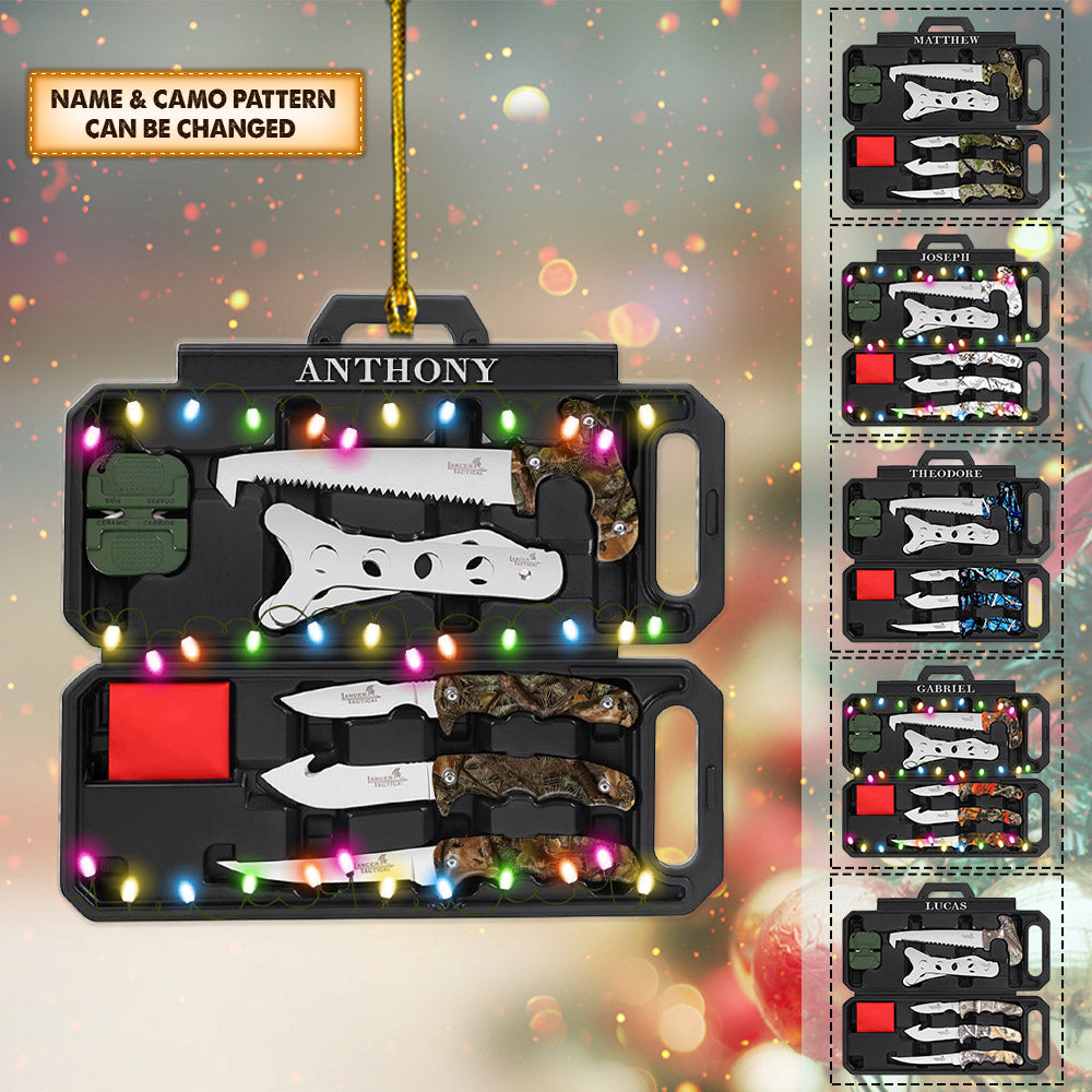 Personalized Flat Ornament For Hunters, Field Dressing Kit Hunting Knife Set, Name & Camo Patterns Can Be Changed, Made By Acrylic And Two Sides Are The Same