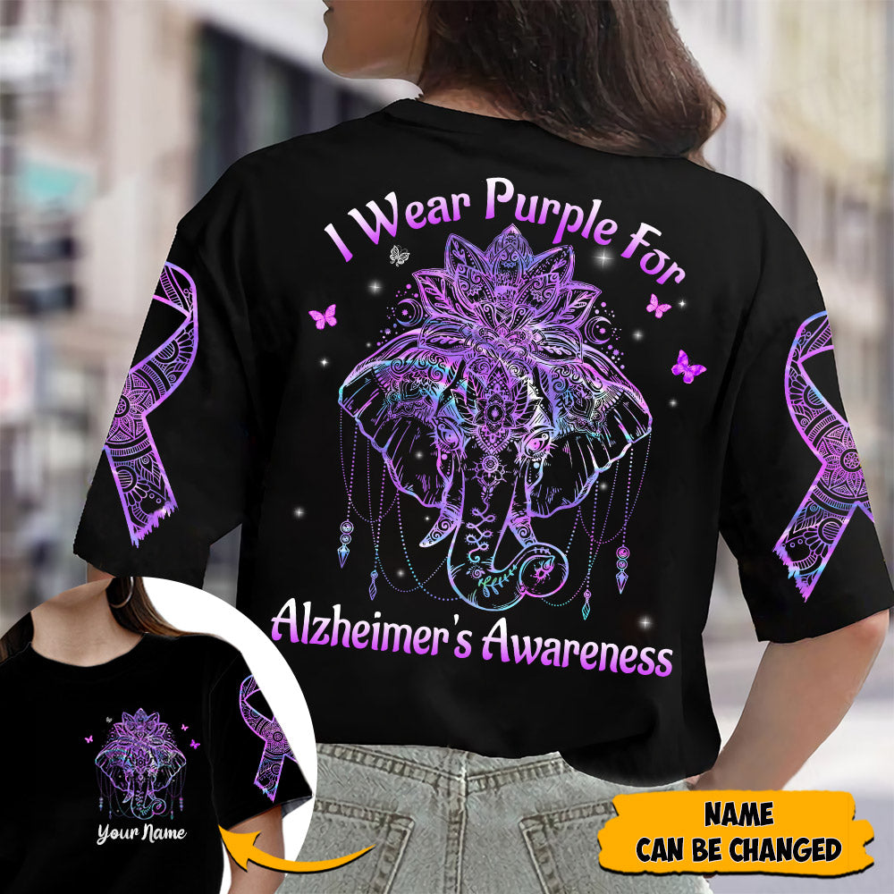 We Wear Purple For Alzheimer's Awareness , All Over Print Shirts For Helping Raise Alzheimer's Awareness, Elephant Mandala Art Print, Name Can Be Changed