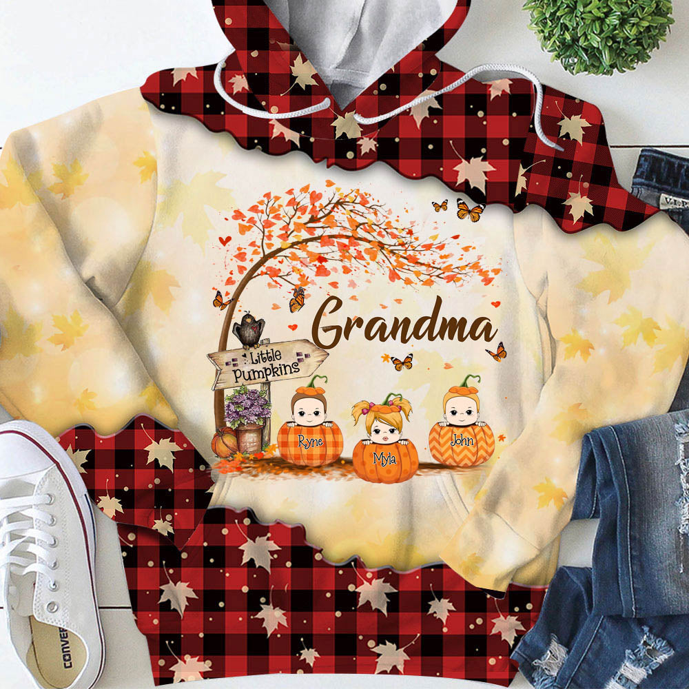 Nana's Little Pumpkin Autumn Halloween Personalized All Over Print 3D Shirts For Grandma Nana