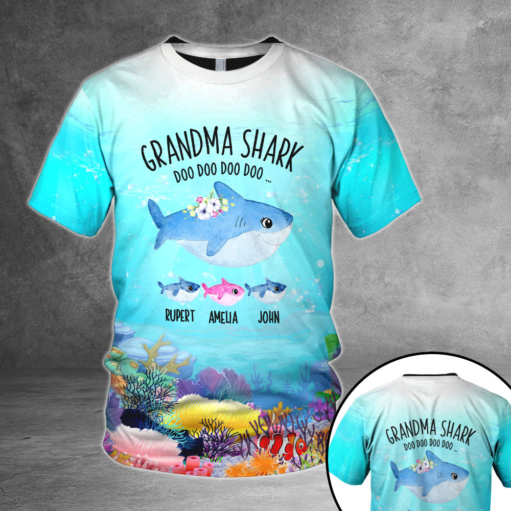 Personalized Grandma Shark Doo Doo Under The Sea All Over Print Shirts For Grandma Nana Gigi Nickname And Grandkid's Name Can Be Change Phts