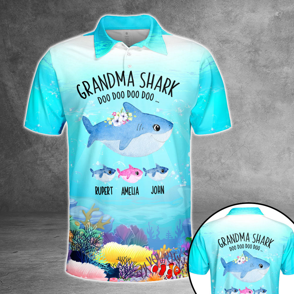 Personalized Grandma Shark Doo Doo Under The Sea All Over Print Shirts For Grandma Nana Gigi Nickname And Grandkid's Name Can Be Change Phts