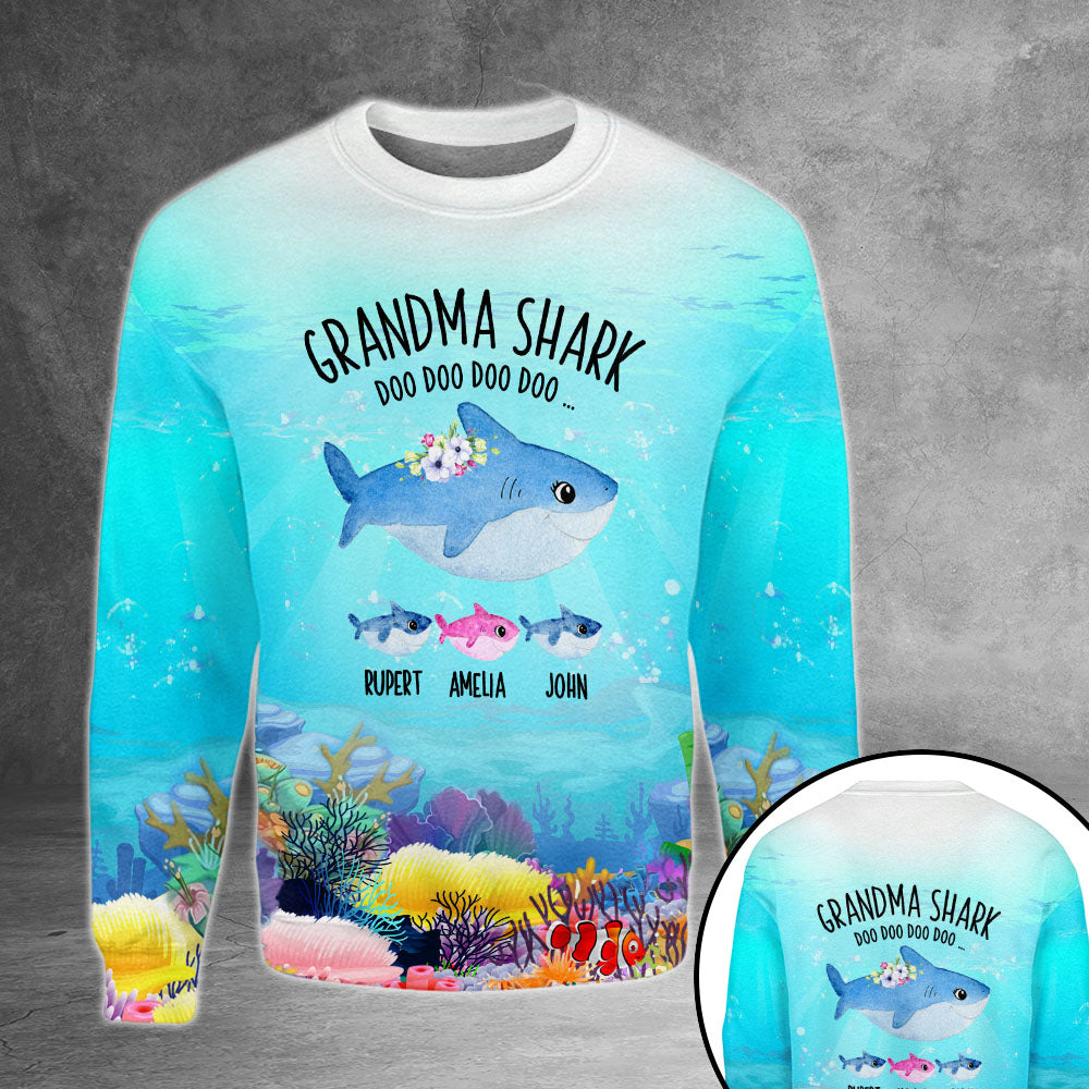 Personalized Grandma Shark Doo Doo Under The Sea All Over Print Shirts For Grandma Nana Gigi Nickname And Grandkid's Name Can Be Change Phts