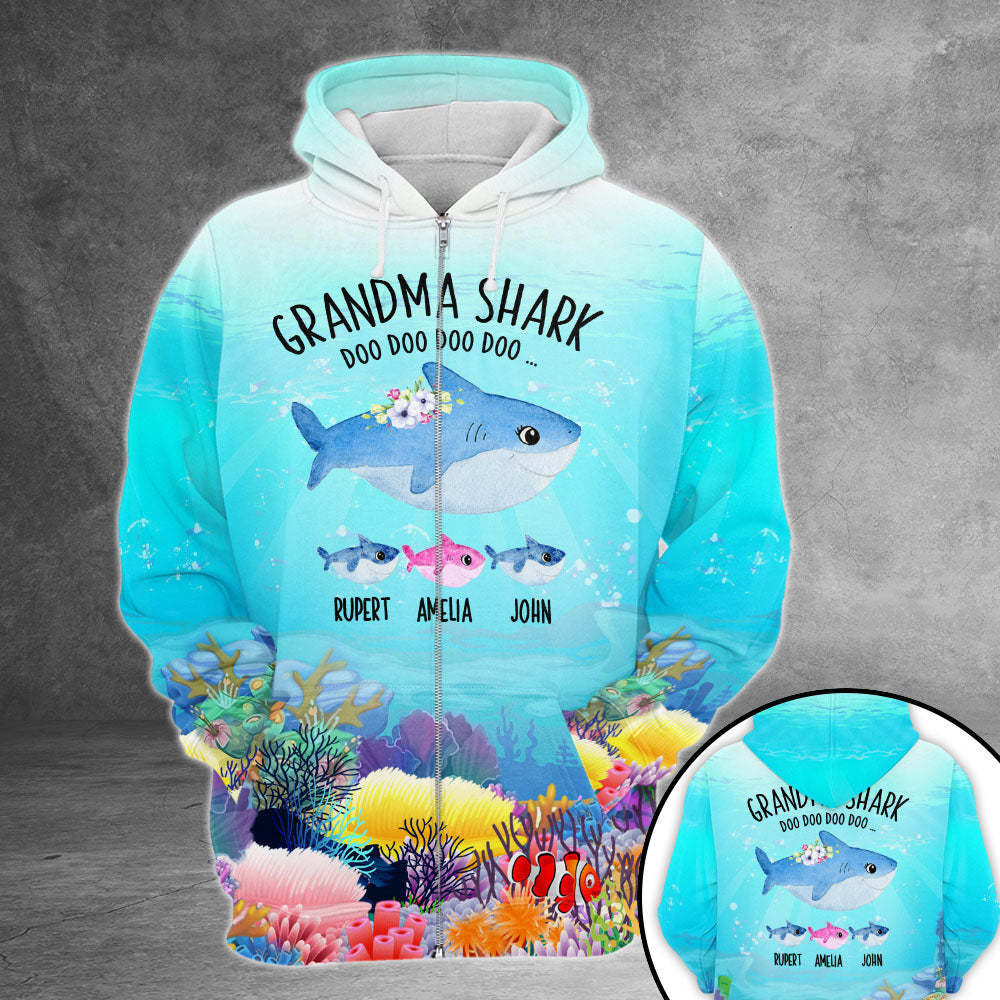 Personalized Grandma Shark Doo Doo Under The Sea All Over Print Shirts For Grandma Nana Gigi Nickname And Grandkid's Name Can Be Change Phts