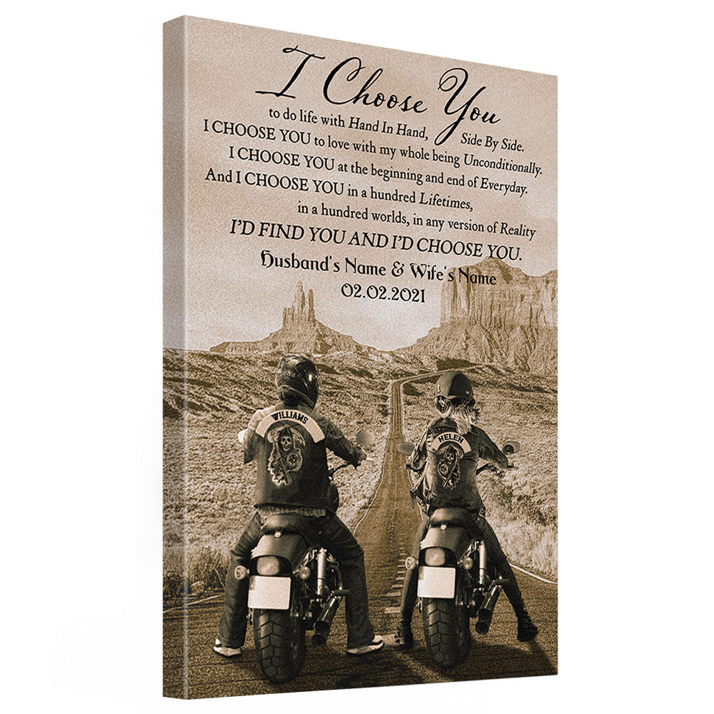 I Choose You To Do Life With Hand In Hand Side By Side Biker Personalized Poster Canvas