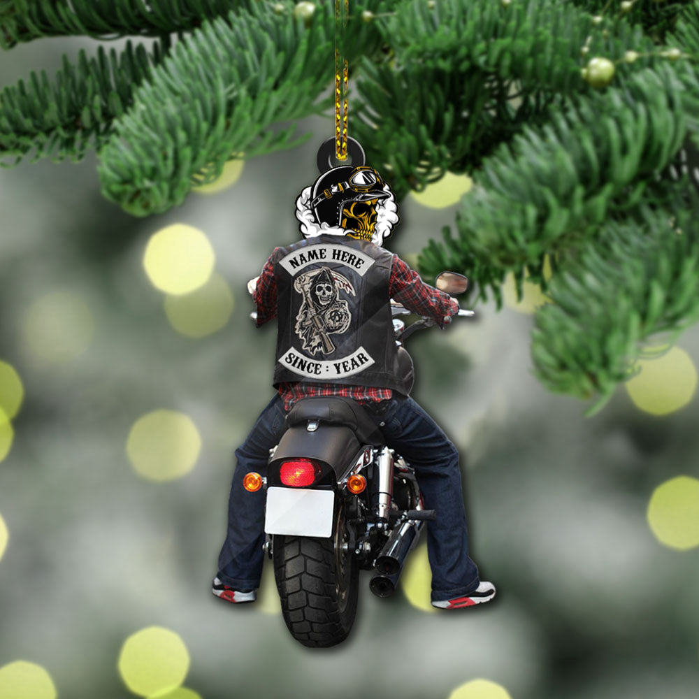 Biker Skull Personalized Name And Since Year Acrylic Ornament 2 Sides Print, Made By Acrylic And The 2 sides Are The Same