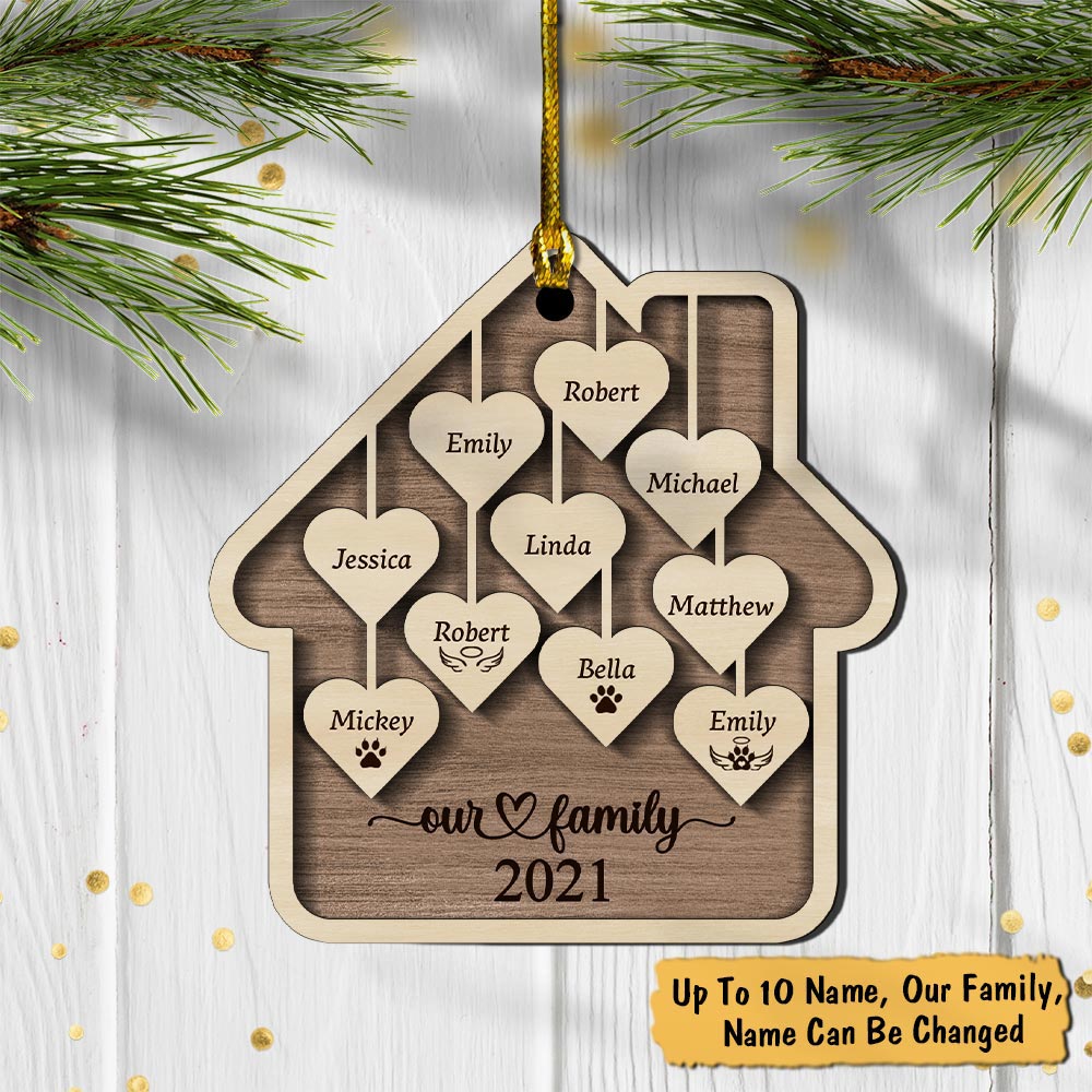 Family Christmas Ornament, Personalized 2021 Wood Xmas Holiday Ornament With Family Member Names, Custom Ornaments
