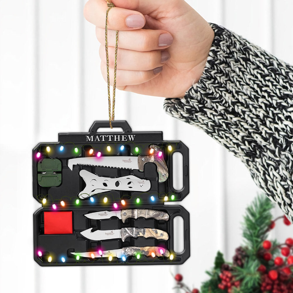 Personalized Flat Ornament For Hunters, Field Dressing Kit Hunting Knife Set, Name & Camo Patterns Can Be Changed, Made By Acrylic And Two Sides Are The Same