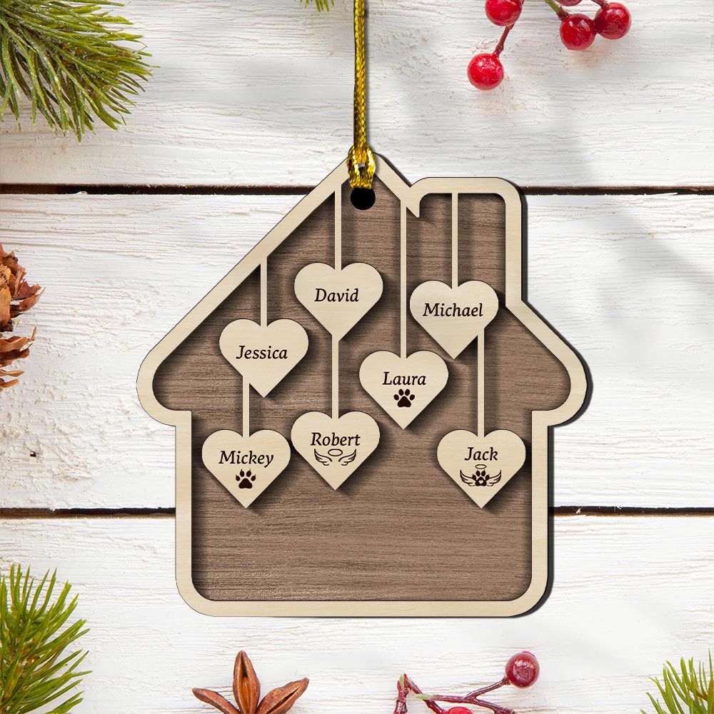 Family Christmas Ornament, Personalized 2021 Wood Xmas Holiday Ornament With Family Member Names, Custom Ornaments
